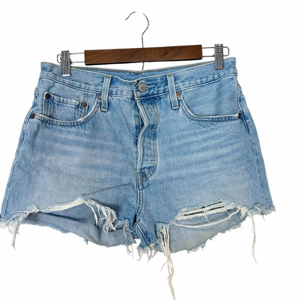 Levi's 501 Cut-Off Shorts Womens 28 Blue Denim High-Rise Button Fly Distressed